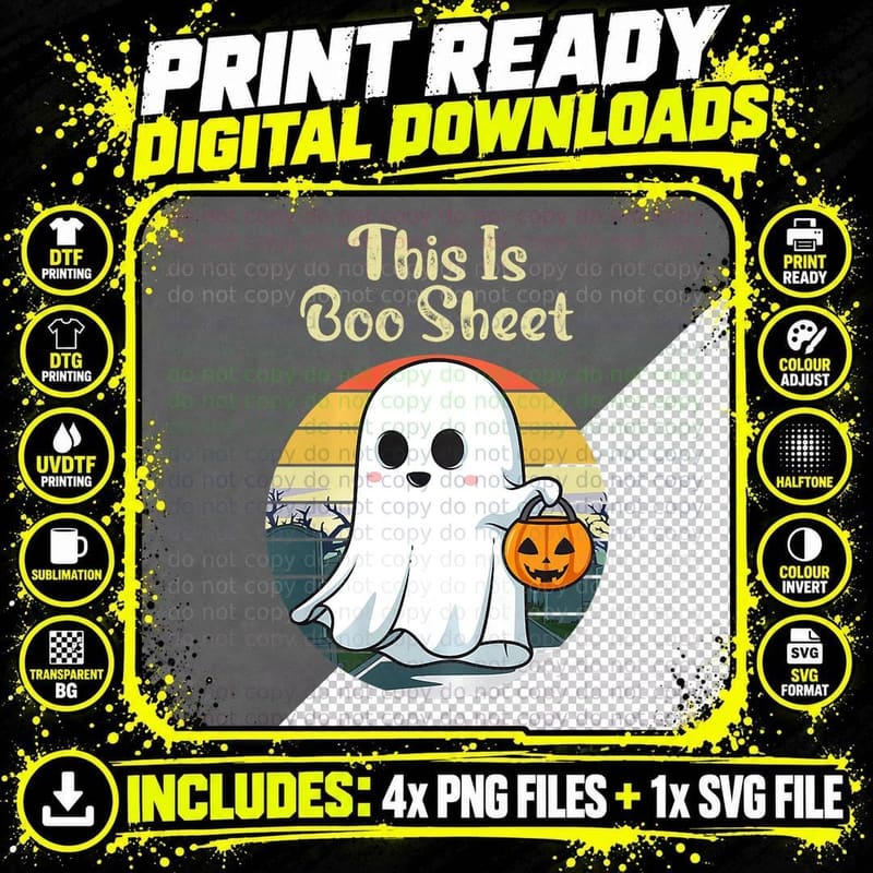 This Is Boo Sheet Ghost Retro Halloween Costume Men Png SVG Digital Bundle