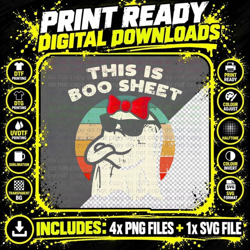 This Is Boo Sheet Ghost Retro Halloween Women Kids Girls Png SVG Digital Bundle