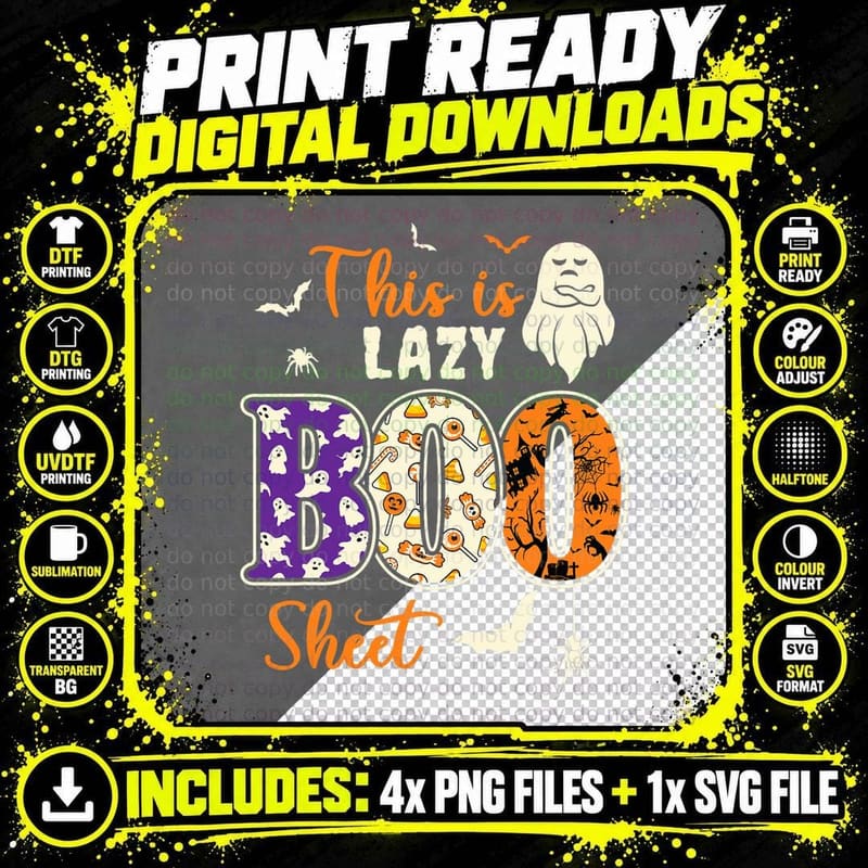 This Is Lazy Boo Sheet Retro Ghost Funny Halloween Png SVG Digital Bundle