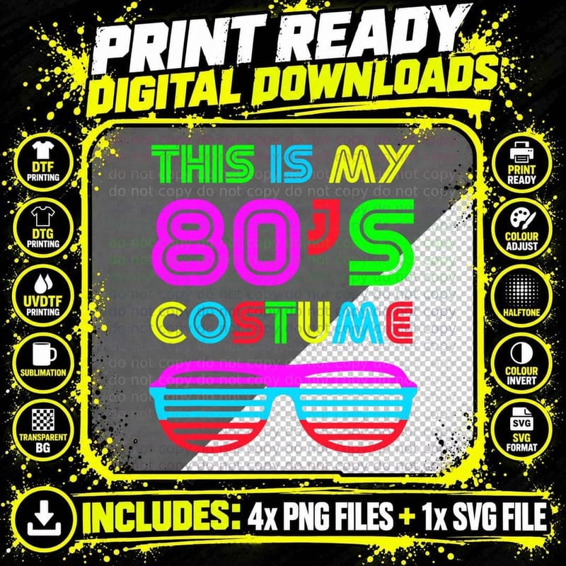 This Is My 80's Costume, Retro Halloween Disco Costume Png SVG Digital Bundle