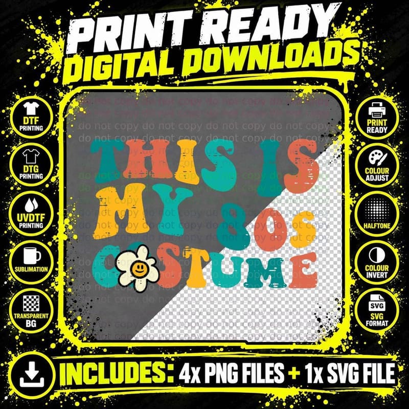 This Is My 80s Costume Vintage Retro Groovy Halloween Png SVG Digital Bundle