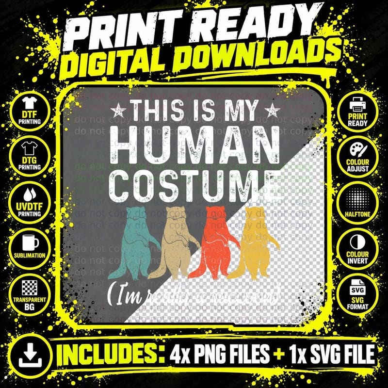This Is My Human Costume Raccoon Halloween S T-Shirt Png SVG Digital Bundle