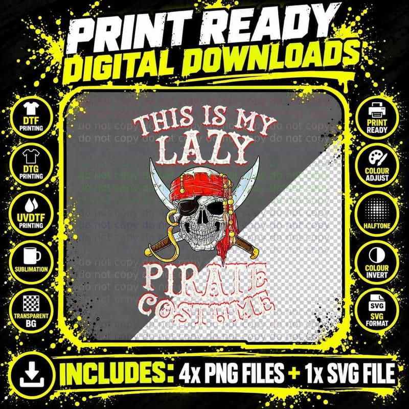 This Is My Lazy Pirate Costume Skull Halloween T-Shirt Png SVG Digital Bundle