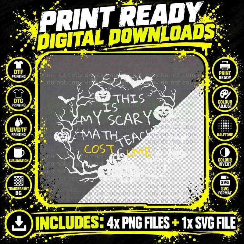 This Is My Scary Math Teacher Costume Halloween Pumpkin Png SVG Digital Bundle