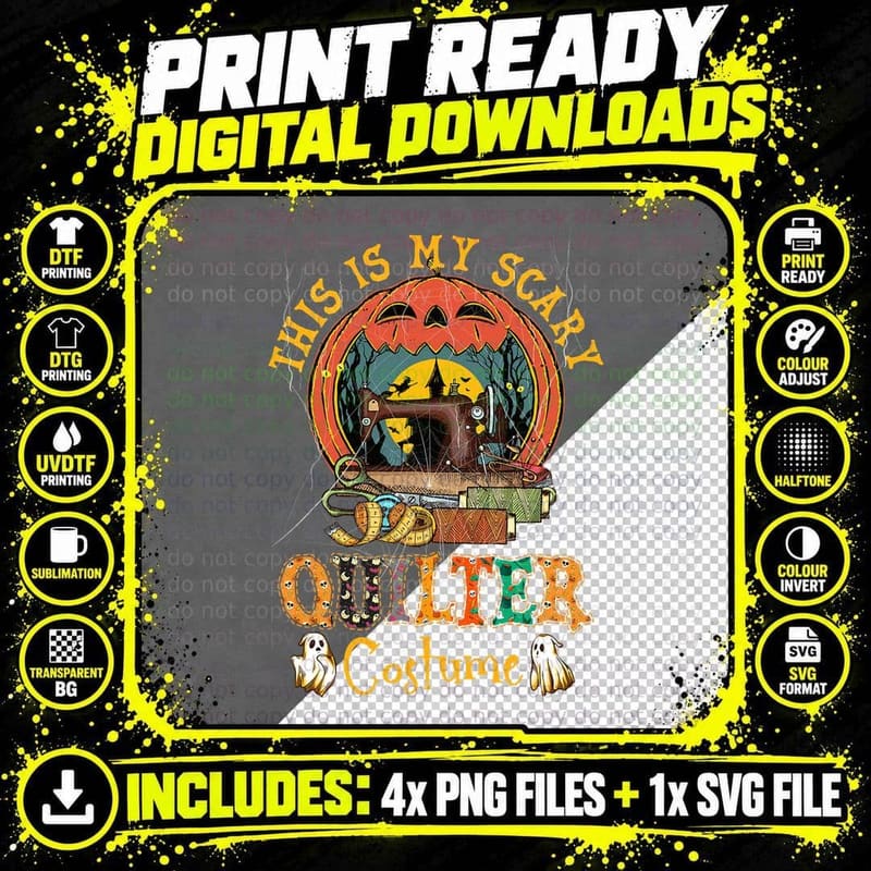 This Is My Scary Quilter Costume Pumpkin Halloween Png SVG Digital Bundle