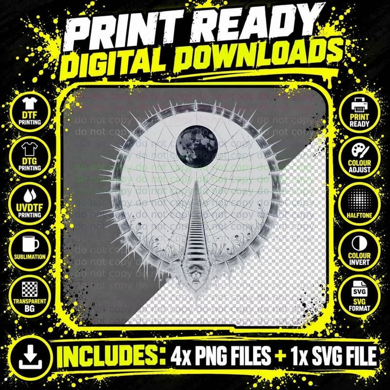 Thorns and Spider Web Ladder to the Moon Skull Horror Png SVG Digital Bundle