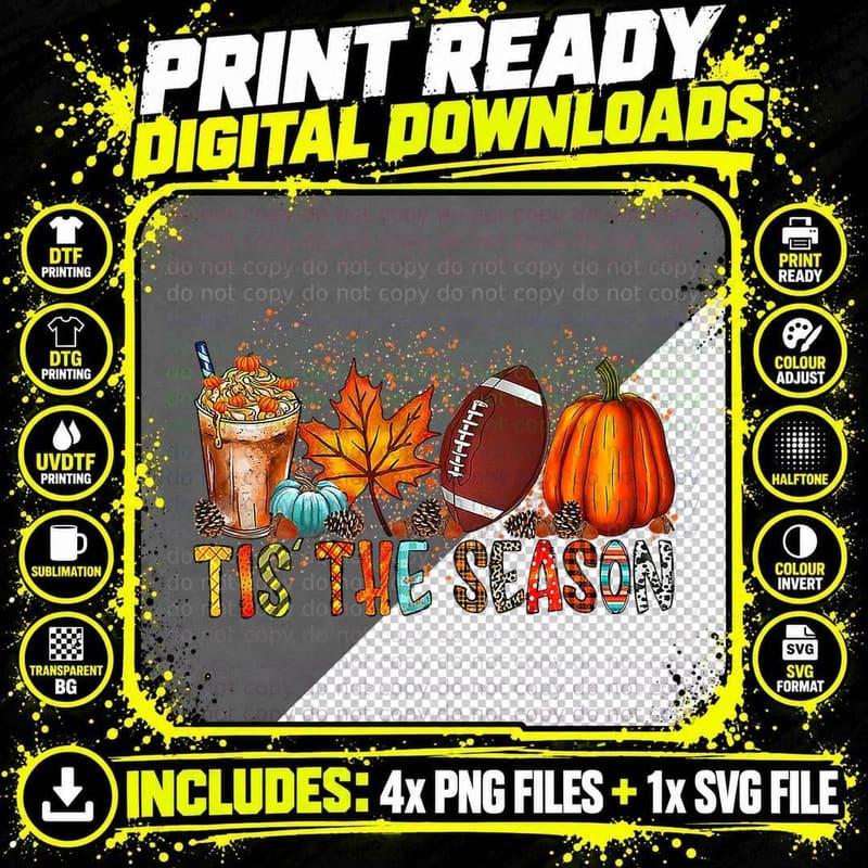 Tis' the Season Leopard Pumpkin Football Halloween Fall Png SVG Digital Bundle