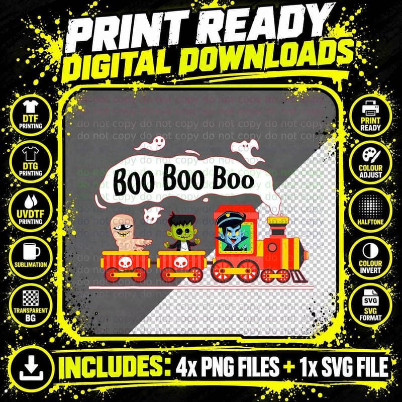 Train Halloween Boys Skeleton Zombie Scary Pumpkin Mummy Png SVG Digital Bundle