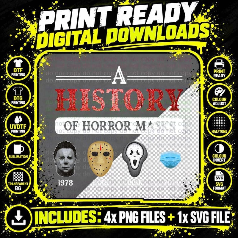 True Crime & Serial Killer a History of Horror Masks Png SVG Digital Bundle