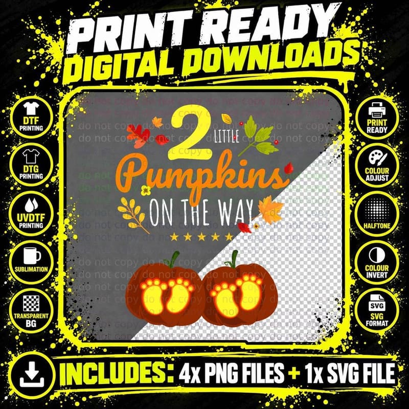 Twins Halloween Pregnancy Cute Twins Pumpkin Pregnant Png SVG Digital Bundle