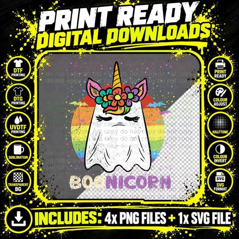 Unicorn Ghost Boo Halloween Costume Funny Ghoul Women Png SVG Digital Bundle