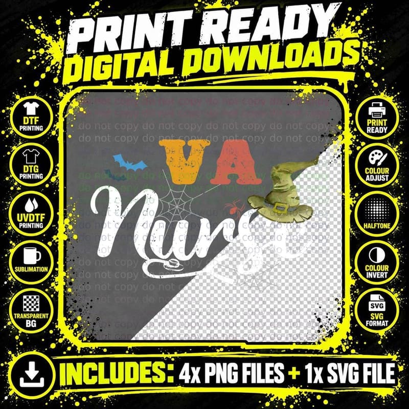 VA Nurse Witch Vintage Halloween Fun VA Nursing RN Png SVG Digital Bundle