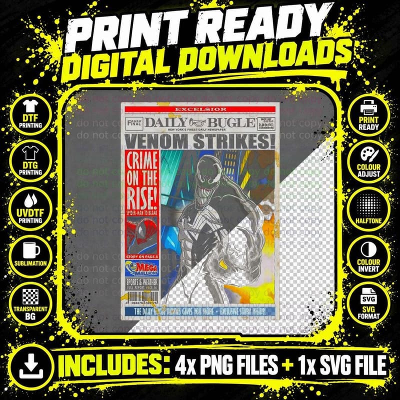 Venom Strikes Comic Book Tee, Horror Apparel Png SVG Digital Bundle