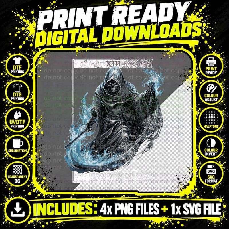 Vintage Death Tarot Card Grim Reaper Occult Satanic Png SVG Digital Bundle