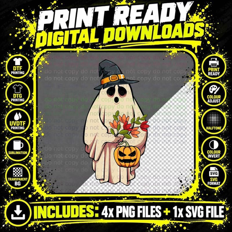 Vintage Floral Ghost Cute Halloween Costume Funny Creepy Png SVG Digital Bundle