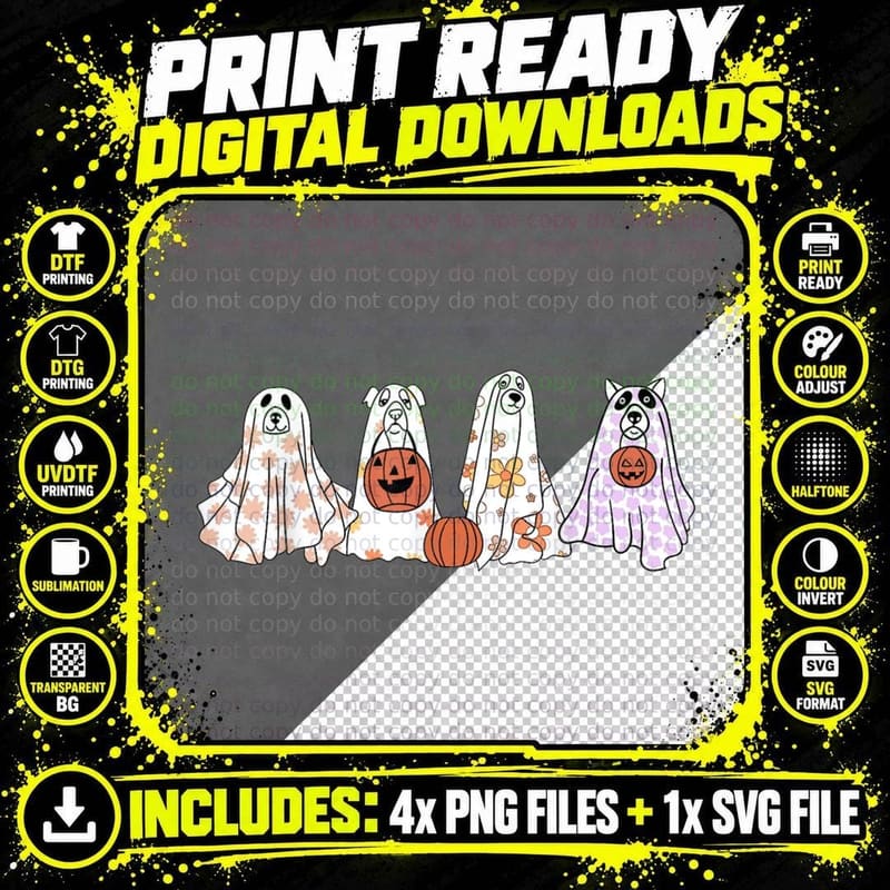Vintage Floral Ghost Dog Happy Halloween Dog Lover Dog Png SVG Digital Bundle