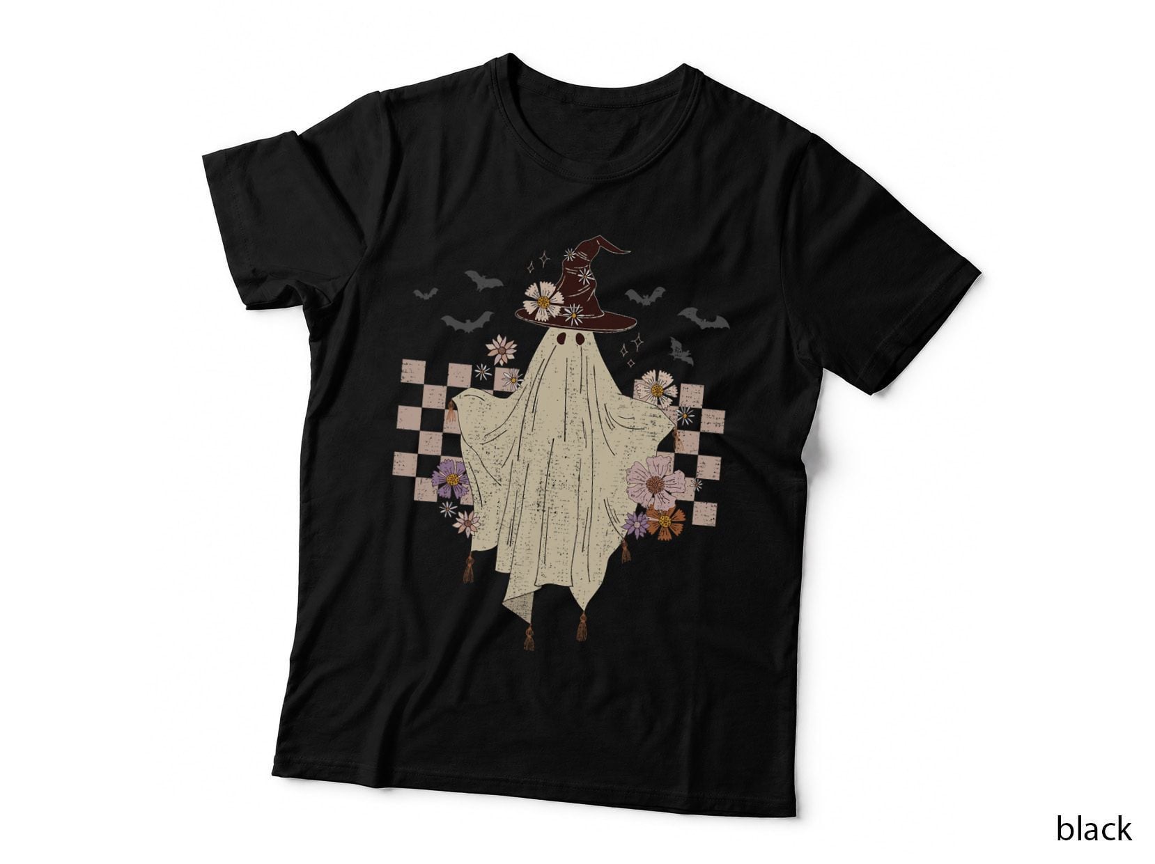 Vintage Floral Ghost Halloween Costume Men Cute Witch Women T-Shirt