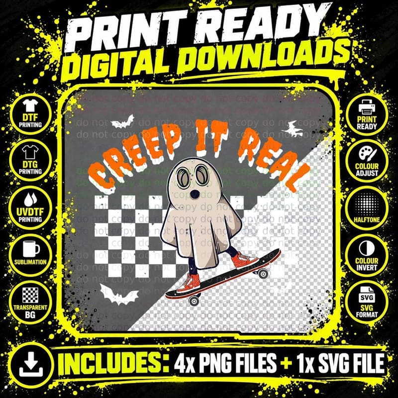 Vintage Halloween Creep It Real Ghost Skater Fall Season Png SVG Digital Bundle
