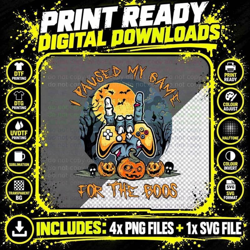 Vintage Halloween Skeleton Gamer Boys Kids Teens Gaming Png SVG Digital Bundle