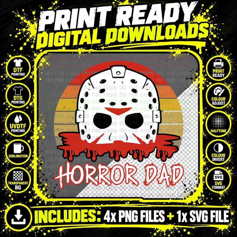 Vintage Horror Dad 80s Horror Slasher Movie Gifts for Png SVG Digital Bundle