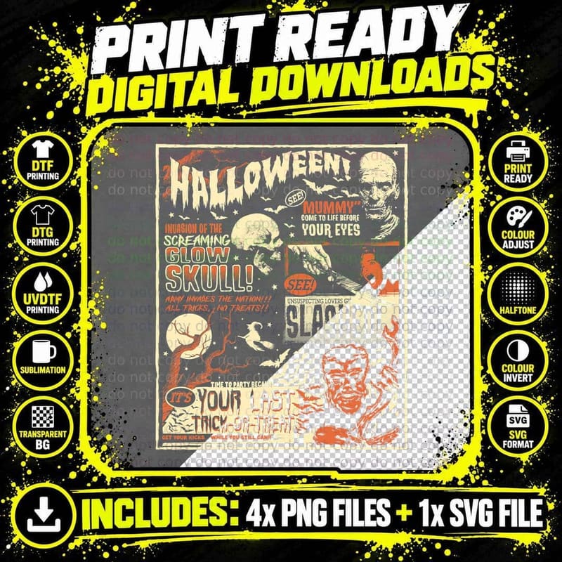 Vintage Horror Movie Shirts Poster Terror Old Time Png SVG Digital Bundle