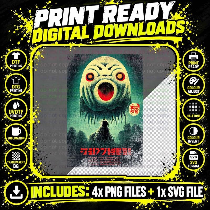 Vintage Monster Horror Poster AI Art Halloween Poster Png SVG Digital Bundle