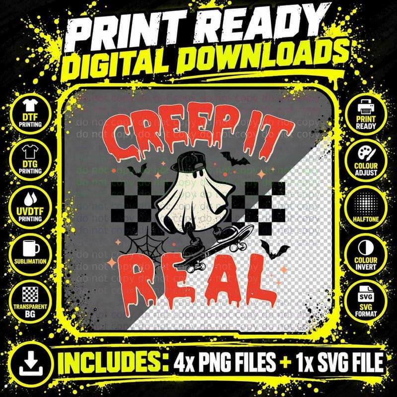 Vintage Retro Creep It Real Halloween Ghost Boy Fall Png SVG Digital Bundle