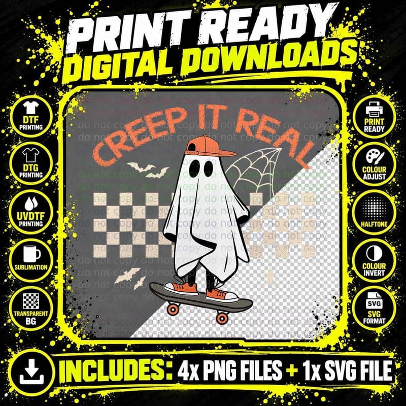 Vintage Retro Halloween Creep It Real Ghost Boy Fall Png SVG Digital Bundle