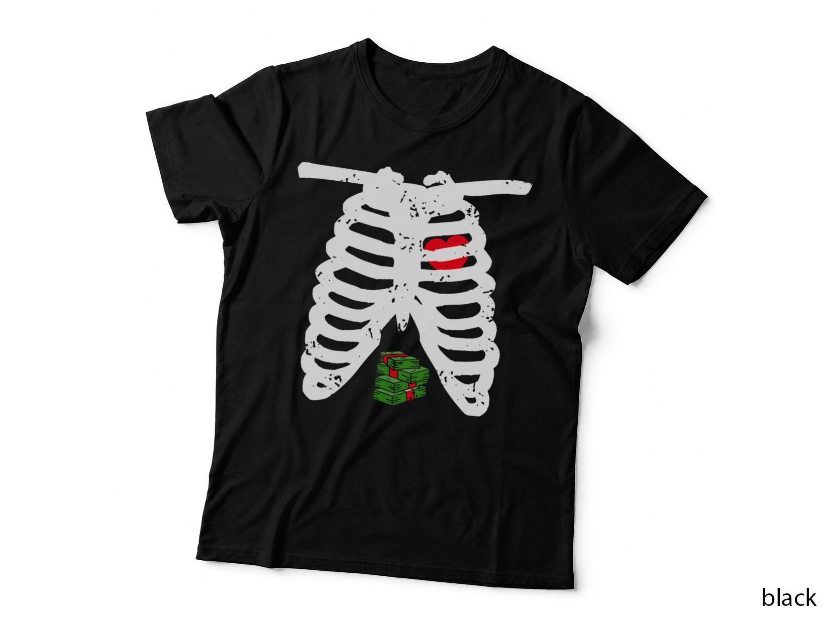 Vintage Skeleton Ribcage Horror & Wealth Halloween Present T-Shirt