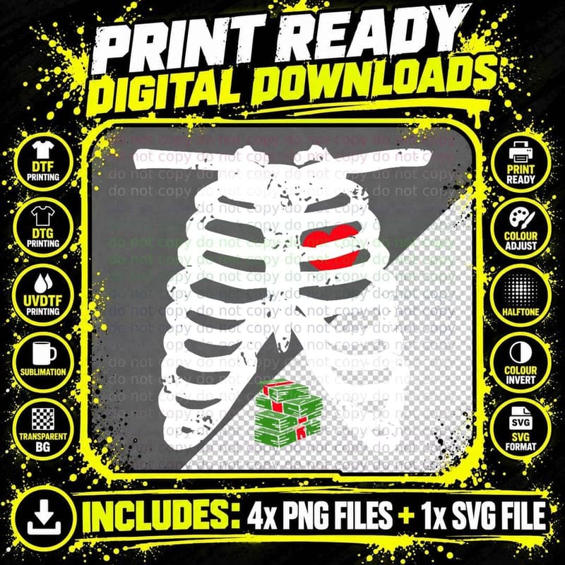 Vintage Skeleton Ribcage Horror & Wealth Halloween Png SVG Digital Bundle
