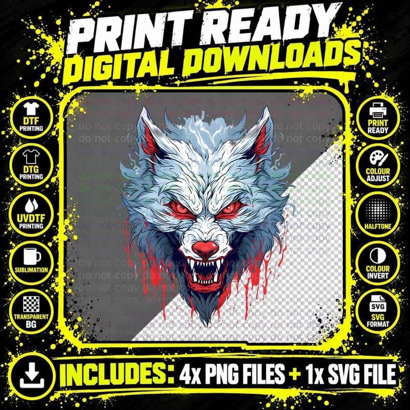 Werewolf Face Occult Horror Holloween T-Shirt Png SVG Digital Bundle