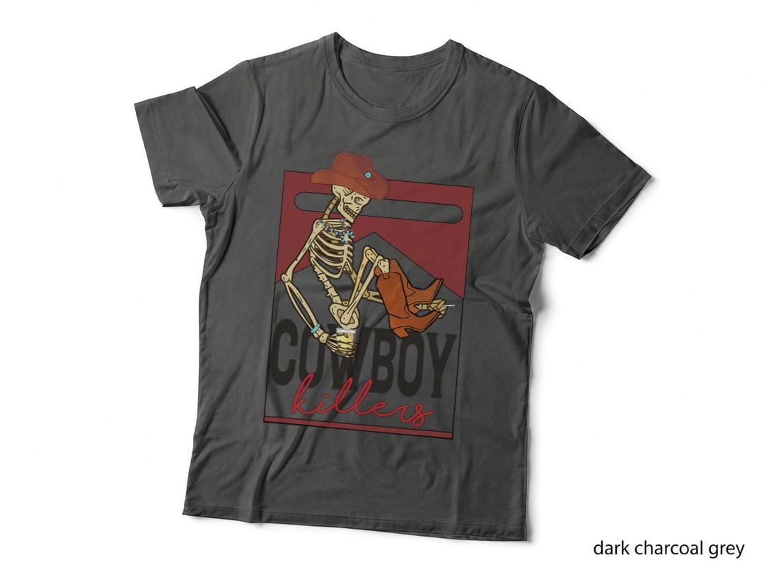 Western Cowboy Vintage Punchy Cowboy Killers Skull Skeleton T-Shirt