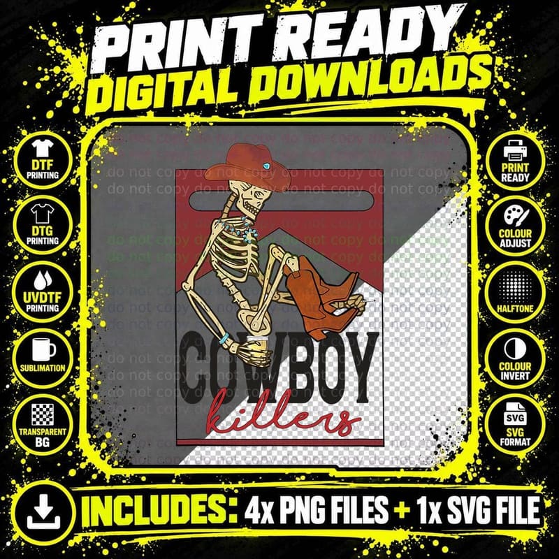 Western Cowboy Vintage Punchy Cowboy Killers Skull Png SVG Digital Bundle
