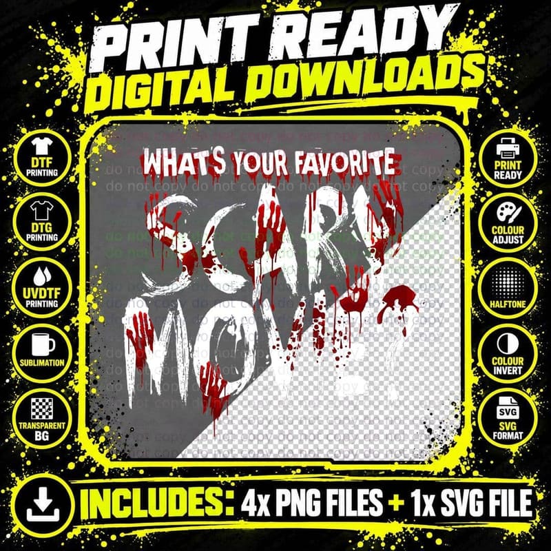 What's Your Favorite Scary Movie Horror Film T-Shirt Png SVG Digital Bundle
