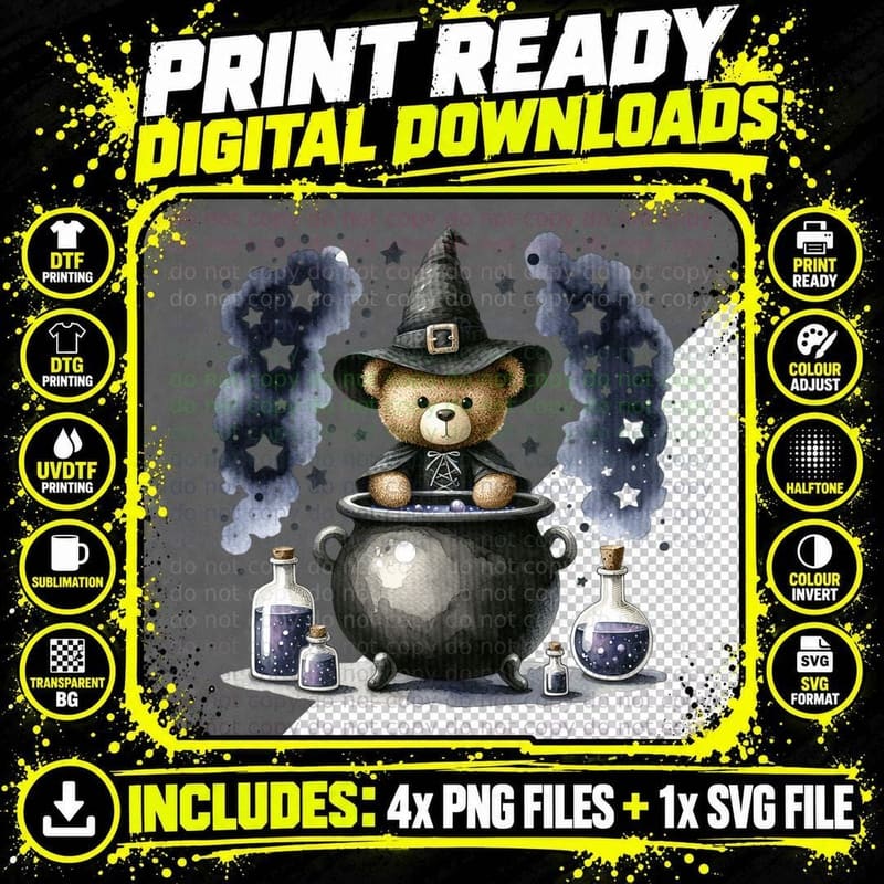 Witch Bear Halloween, Horror, Cute T-Shirt Png SVG Digital Bundle