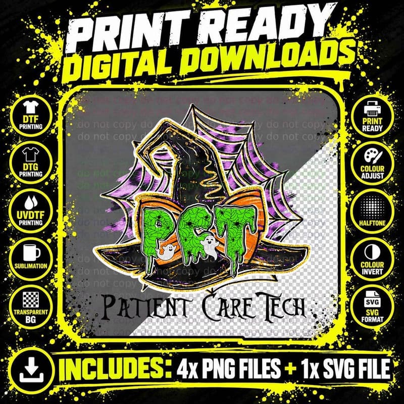 Witch Hat Patient Care Tech Health Emergency Halloween Png SVG Digital Bundle