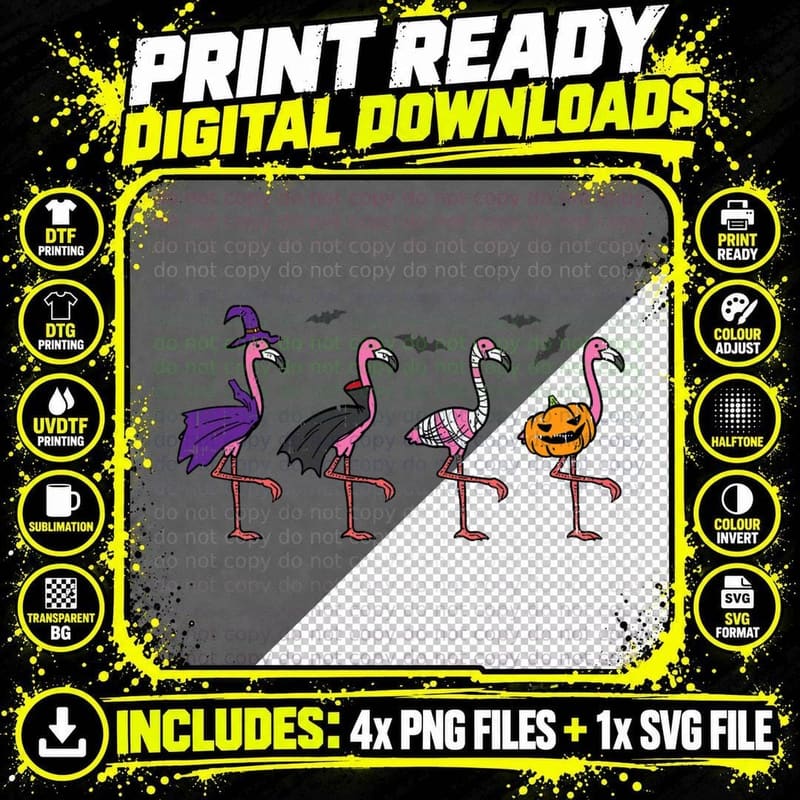 Witch Vampire Pumpkin Flamingo Bird Halloween Costume Png SVG Digital Bundle