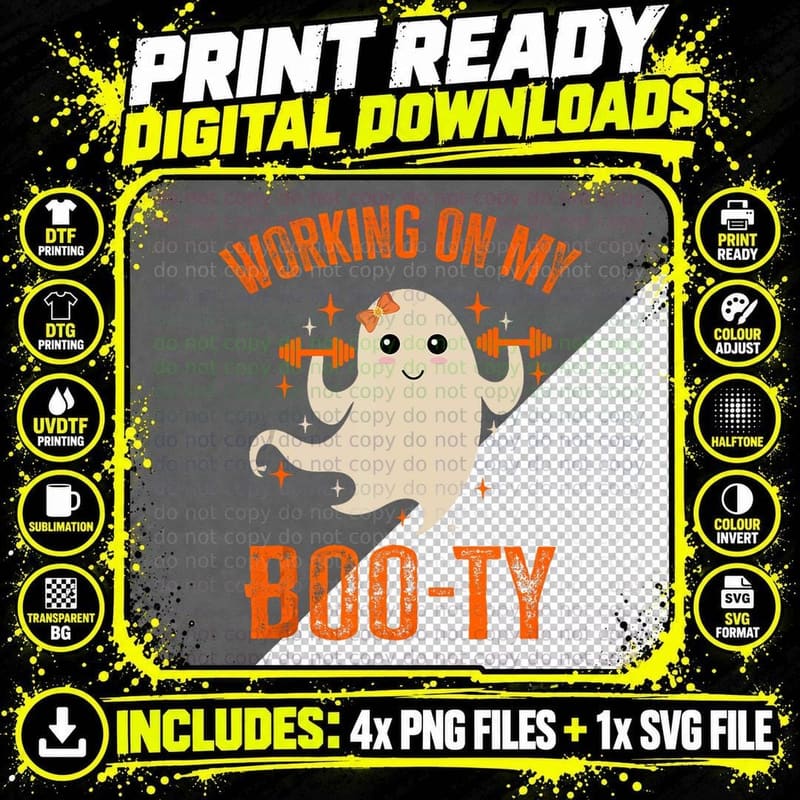 Working on My Booty Boo-Ty Funny Halloween Gym Cute Png SVG Digital Bundle