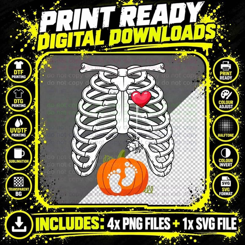 Xray Halloween Pregnancy Announcement Pumpkin Baby Png SVG Digital Bundle