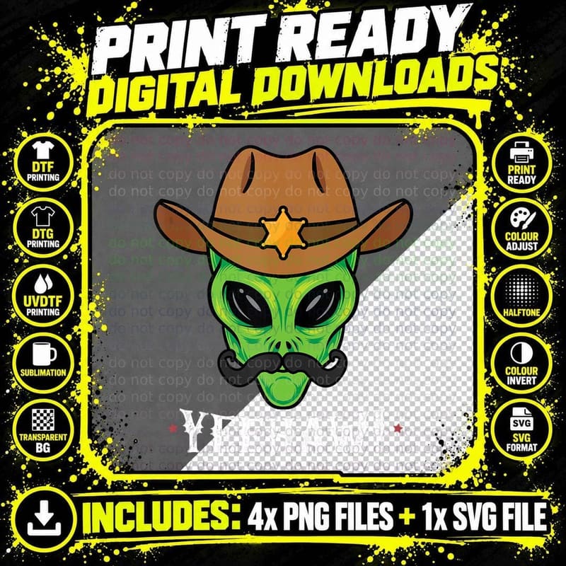 Yeehaw Alien Cowboy for Boys Funny Halloween Space Png SVG Digital Bundle