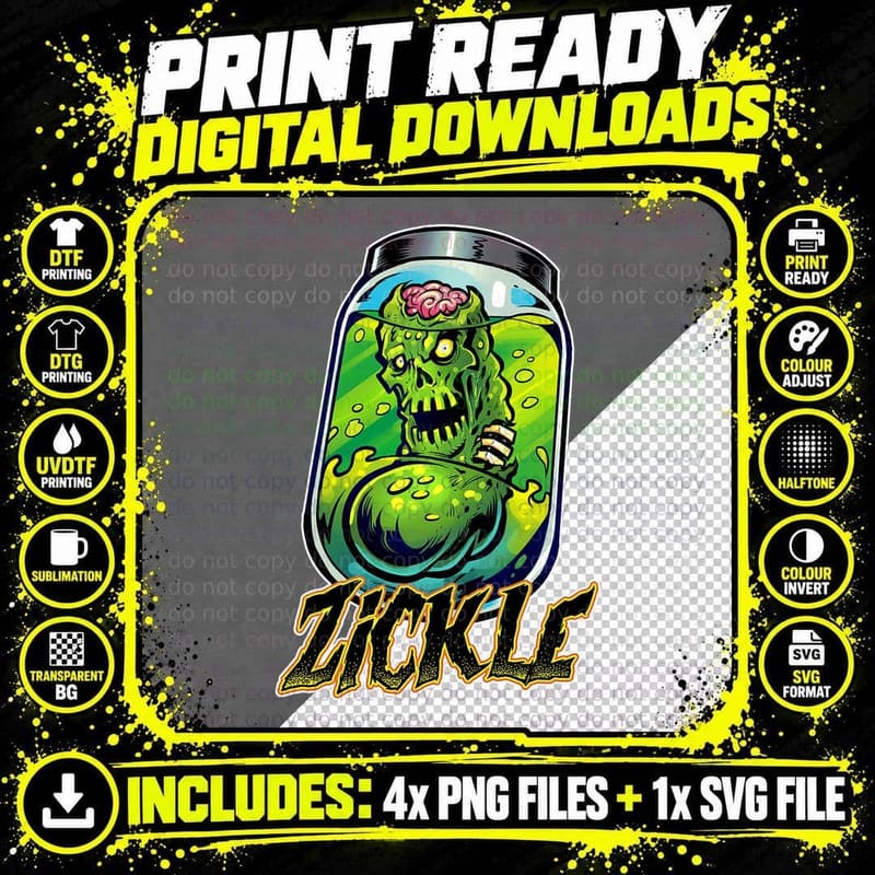Zickle - Night of the Living Gothic Horror Zombie Pickle Png SVG Digital Bundle