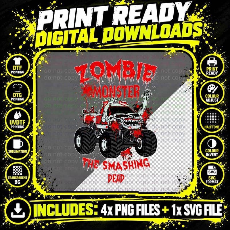 Zombie Monster Truck the Smashing Dead T-Shirt Png SVG Digital Bundle
