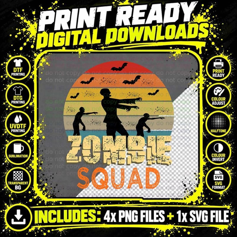 Zombie Squad Retro Halloween Group Costume Boys Girls Png SVG Digital Bundle