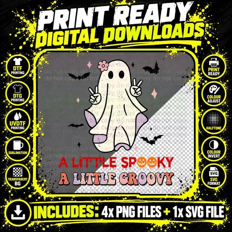 A Little Spooky, a Little Groovy Retro Halloween T-Shirt Png SVG Digital Bundle