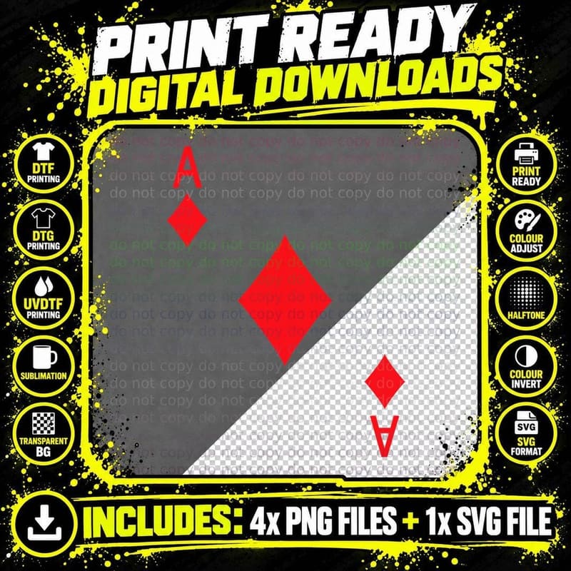 Ace of Diamonds T-Shirt Playing Card Tee Halloween Png SVG Digital Bundle