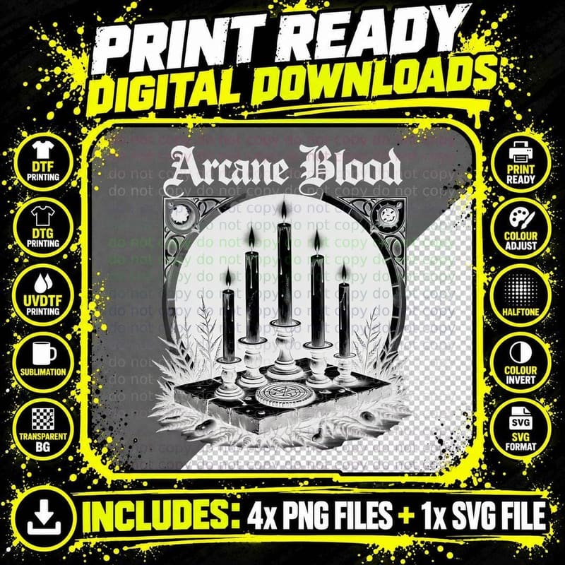 Arcane Blood Candles Pentagram Witchcraft Occult Dark Png SVG Digital Bundle