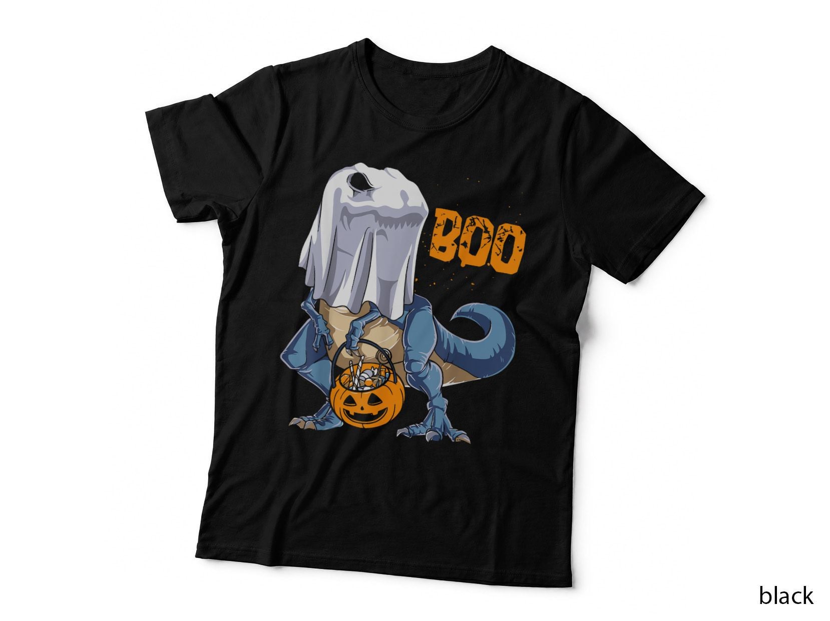 BOO Dinosaur T Rex Ghost Pumpkin Costume Funny Halloween T-Shirt