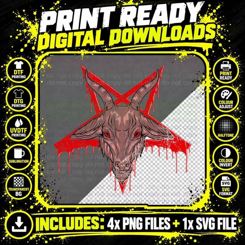 Baphomet Satanic Pentagram Goat Head Halloween 666 Star Png SVG Digital Bundle