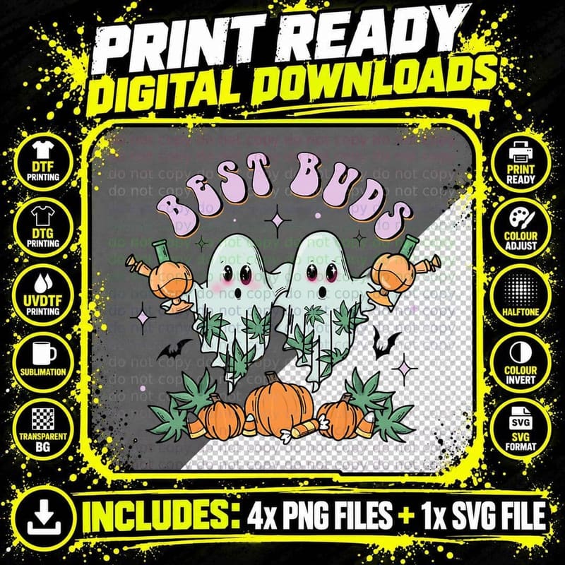 Best Bud Halloween Ghost Weed Canabis Marijuana Pumpkin Png SVG Digital Bundle