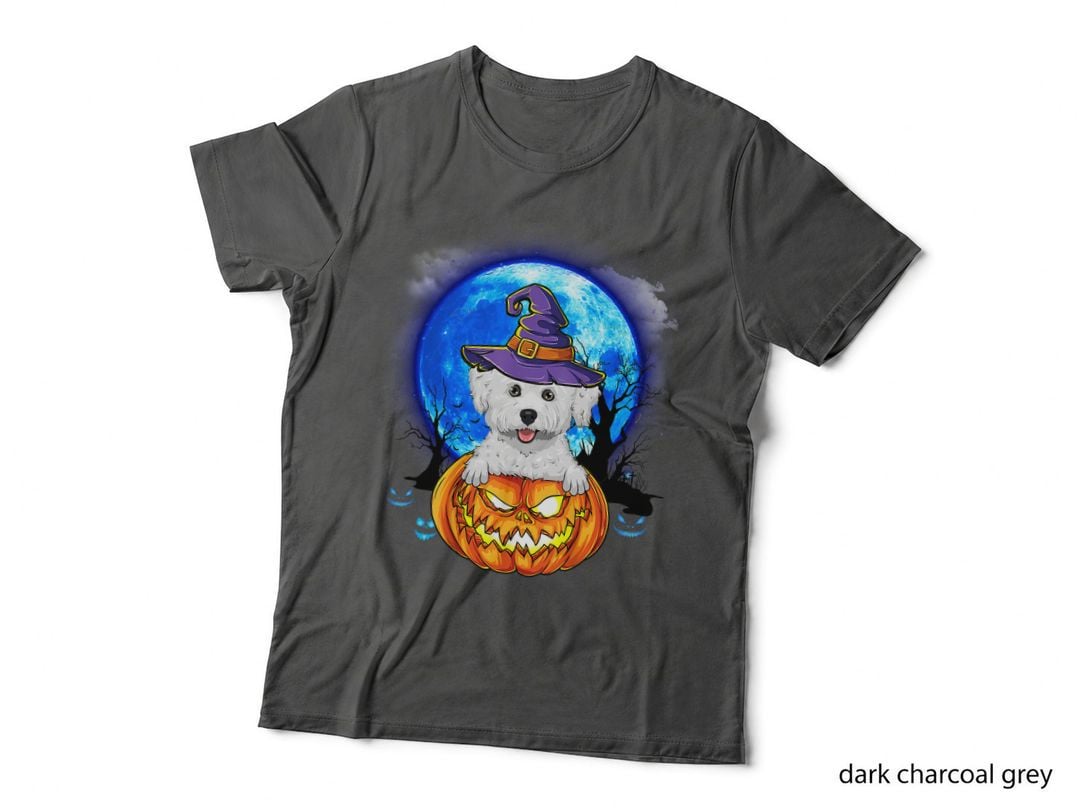 Bichon Frise Witch Moon Pumpkin Scary Halloween Dog Lovers T-Shirt